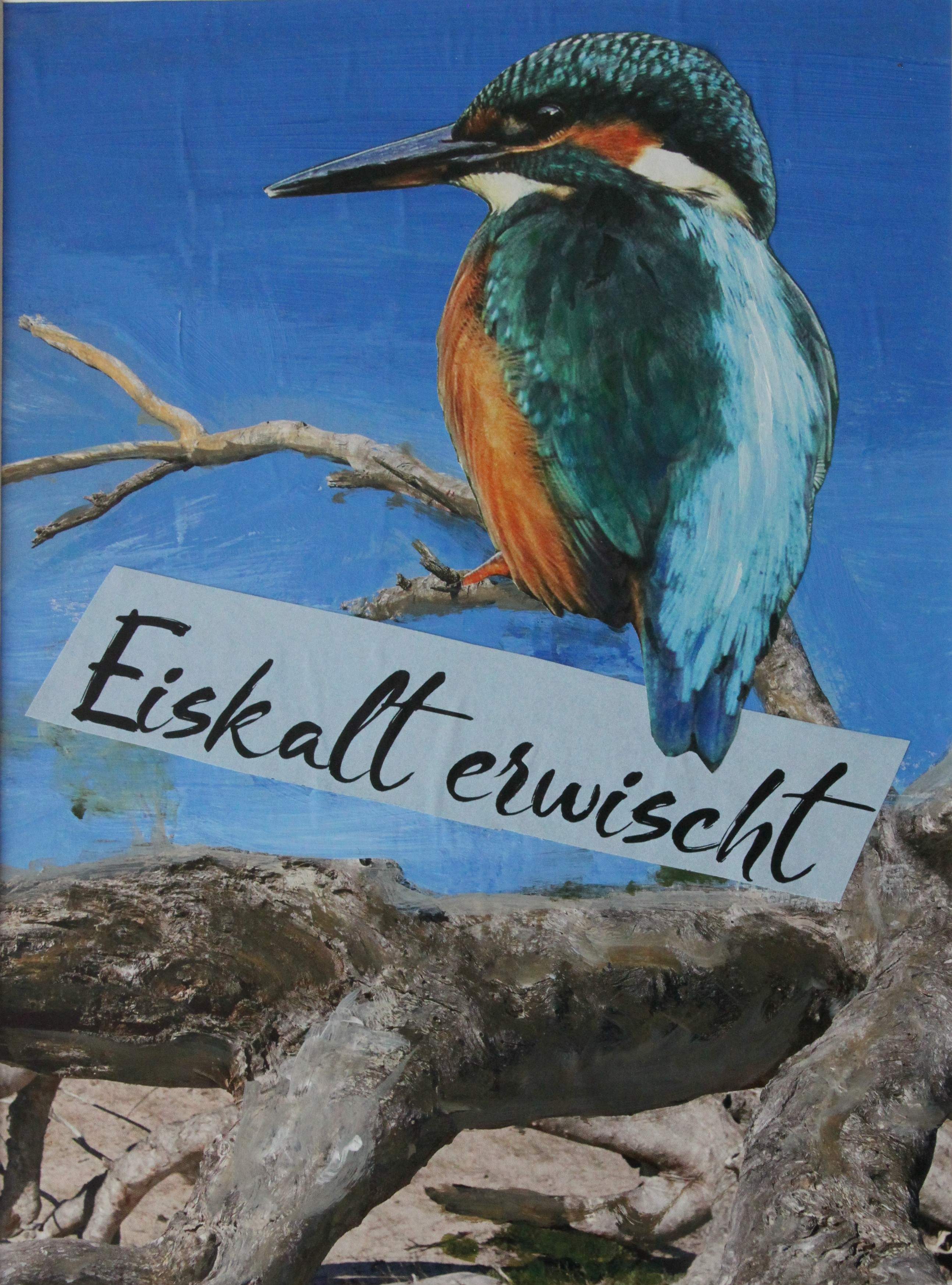 Eisvogel, Fotocollage Acryl auf Papier -Moll Art Düsseldorf Angermund